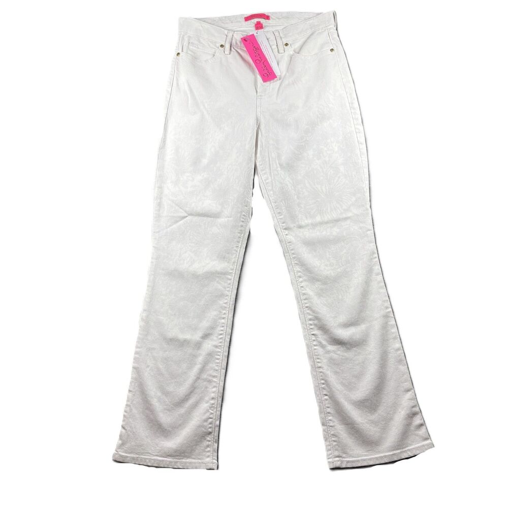 Lilly Pulitzer NEW Liza High Rise Crop Flare Pant Resort White Pandarama 8 P136